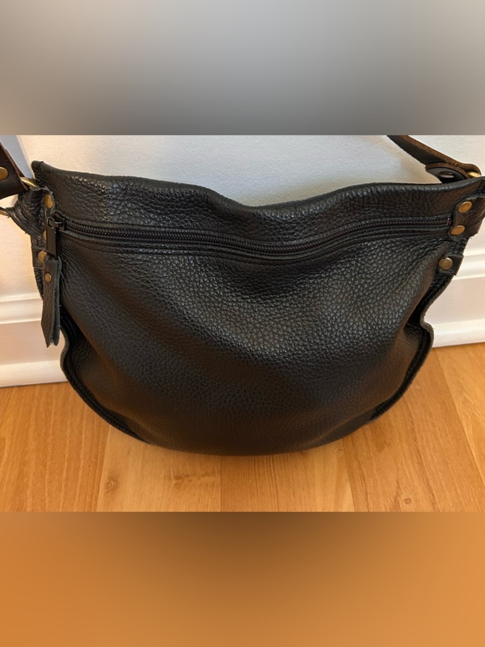 Black Leather Bag with Gold Hardware.